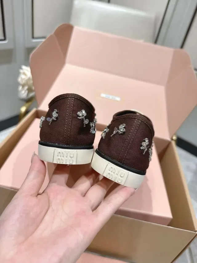 Miu Miu Wander Sapatos de lona marrom crystal 4