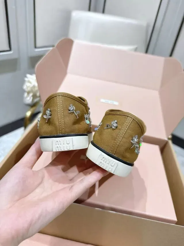 Miu Miu Wander Tan Canvas Crystal-Embellished Lifestyle Sneakers 3