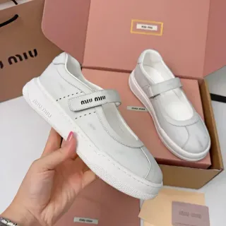 Miu Miu White Branded Strap Mary Jane Shoes