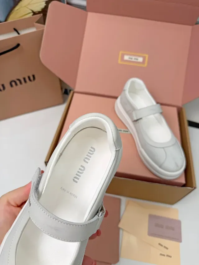 Miu Miu White Branded Strap Mary Jane Shoes 2