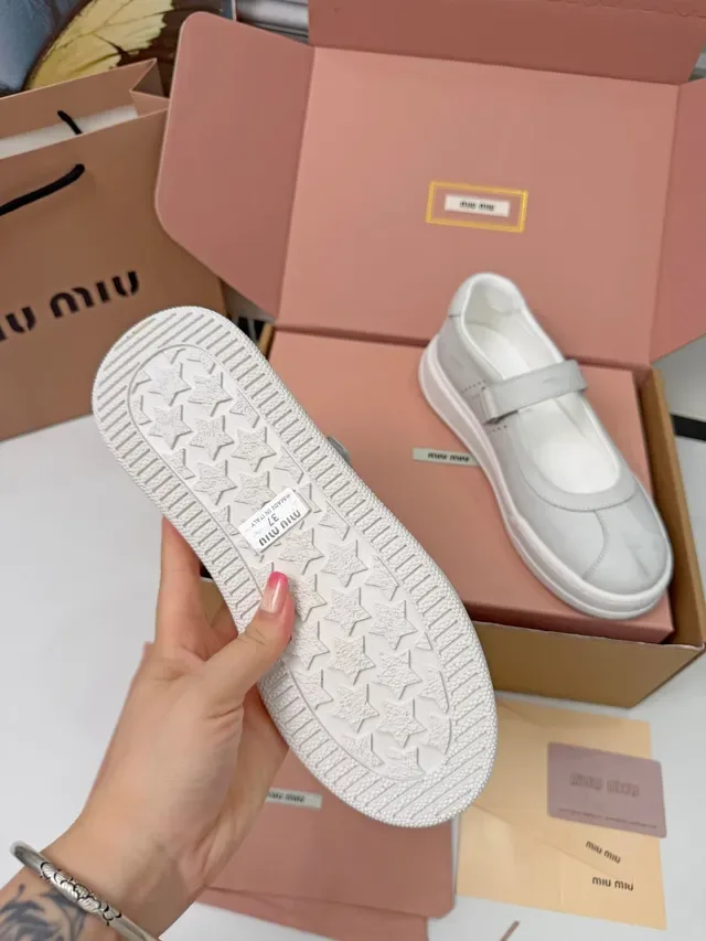 Miu Miu White Branded Strap Mary Jane Shoes 3