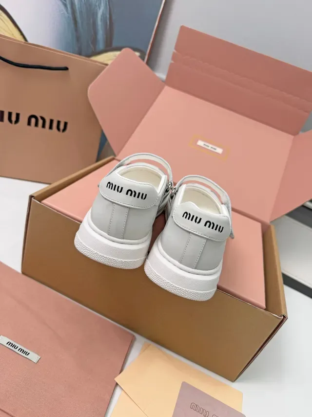 Miu Miu White Branded Strap Mary Jane Shoes 4