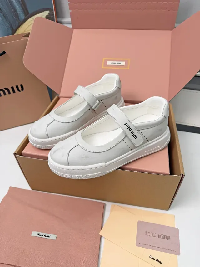 Miu Miu White Branded Strap Mary Jane Shoes 5