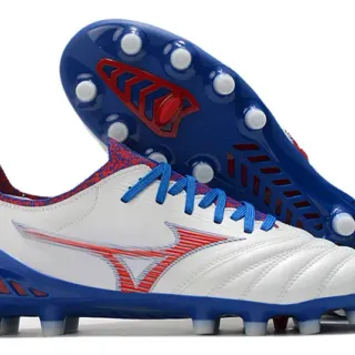 Mizuno Football Boot White Blue Red Quilted Leather Firm-Ground Soccer Shoes