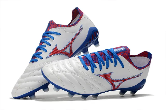 Mizuno Football Boot White Blue Red Quilted Leather Firm-Ground Soccer Shoes 2