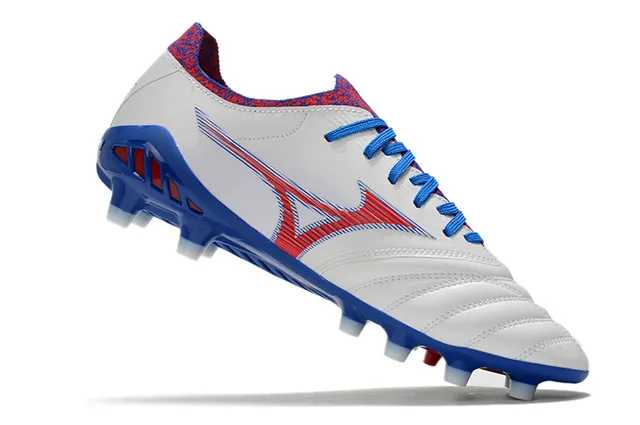 Mizuno Football Boot White Blue Red Quilted Leather Firm-Ground Soccer Shoes 3