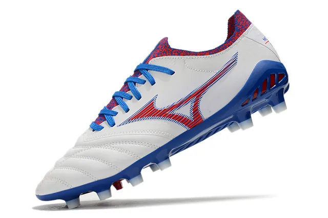 Mizuno Football Boot White Blue Red Quilted Leather Firm-Ground Soccer Shoes 4