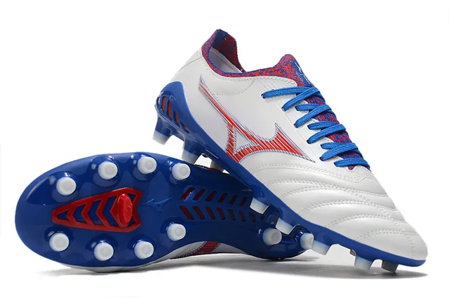 Mizuno Football Boot White Blue Red Quilted Leather Firm-Ground Soccer Shoes 5