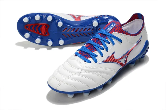 Mizuno Football Boot White Blue Red Quilted Leather Firm-Ground Soccer Shoes 6
