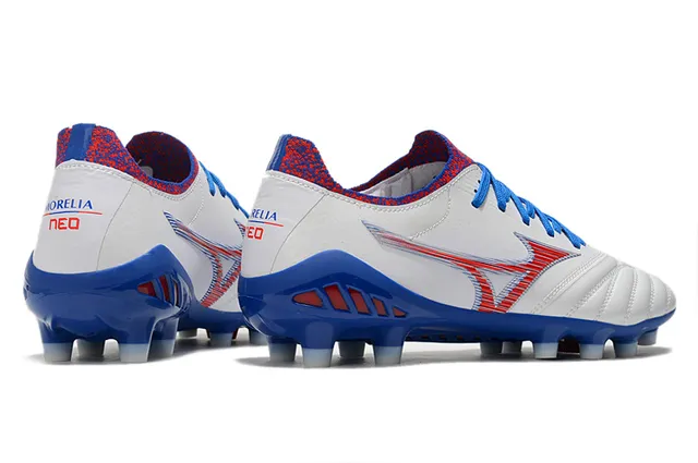 Mizuno Football Boot White Blue Red Quilted Leather Firm-Ground Soccer Shoes 7
