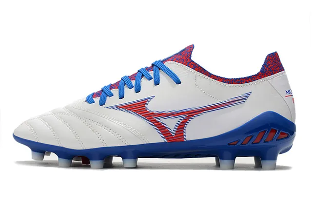 Mizuno Football Boot White Blue Red Quilted Leather Firm-Ground Soccer Shoes 10