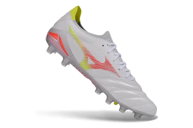 Mizuno Morelia Neo Blanc Jaune Néon Orange Terrain Firme Chaussures de football 2