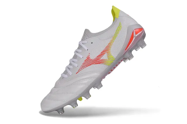 Mizuno Morelia Neo Blanc Jaune Néon Orange Terrain Firme Chaussures de football 3