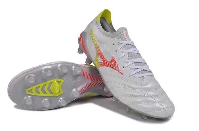 Mizuno Morelia Neo Blanc Jaune Néon Orange Terrain Firme Chaussures de football 4