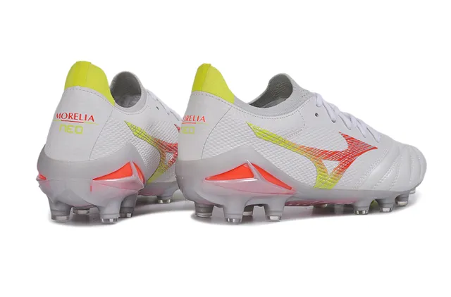 Mizuno Morelia Neo Blanc Jaune Néon Orange Terrain Firme Chaussures de football 5