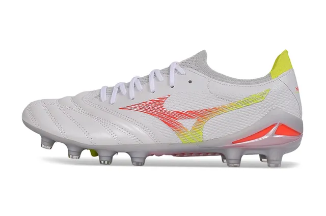 Mizuno Morelia Neo Blanc Jaune Néon Orange Terrain Firme Chaussures de football 7