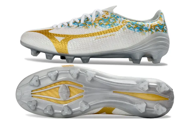 Mizuno White Gold Low-Cut Lace-Up Textured Knit Upper Firm-Ground Soccer Shoes 6