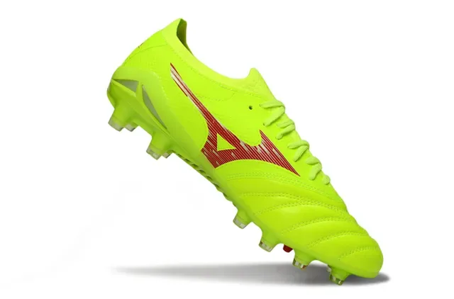 Mizuno Yellow Red Neon Lime Green Synthetic Upper Wave Graphic Firm-Ground Soccer Shoes 2