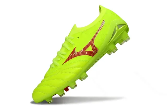 Mizuno Yellow Red Neon Lime Green Synthetic Upper Wave Graphic Firm-Ground Soccer Shoes 3