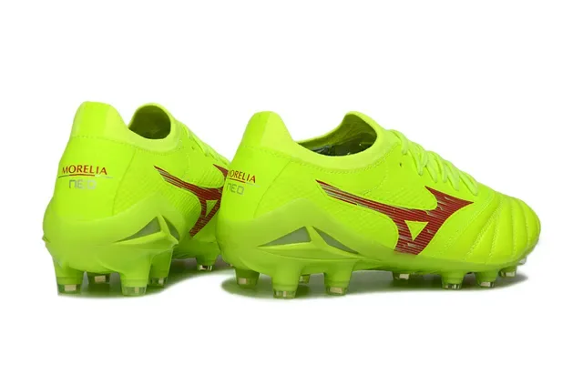 Mizuno Yellow Red Neon Lime Green Synthetic Upper Wave Graphic Firm-Ground Soccer Shoes 5