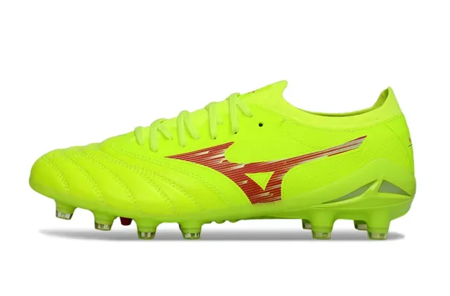 Mizuno Yellow Red Neon Lime Green Synthetic Upper Wave Graphic Firm-Ground Soccer Shoes 7