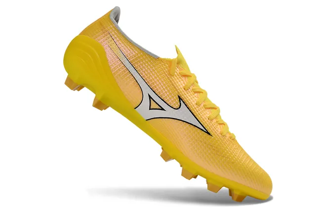 Mizuno Jaune Blanc Partie supérieure en tissu texturé studs coniques moulés terrain ferme chaussures de football 2