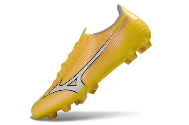 Mizuno Jaune Blanc Partie supérieure en tissu texturé studs coniques moulés terrain ferme chaussures de football 3
