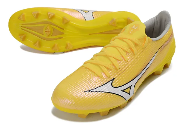 Mizuno Jaune Blanc Partie supérieure en tissu texturé studs coniques moulés terrain ferme chaussures de football 4