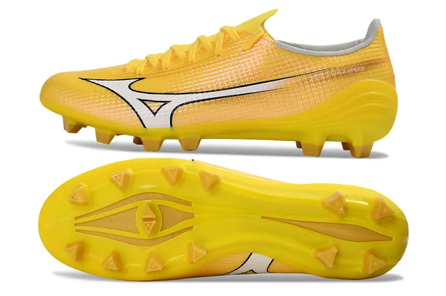 Mizuno Jaune Blanc Partie supérieure en tissu texturé studs coniques moulés terrain ferme chaussures de football 6