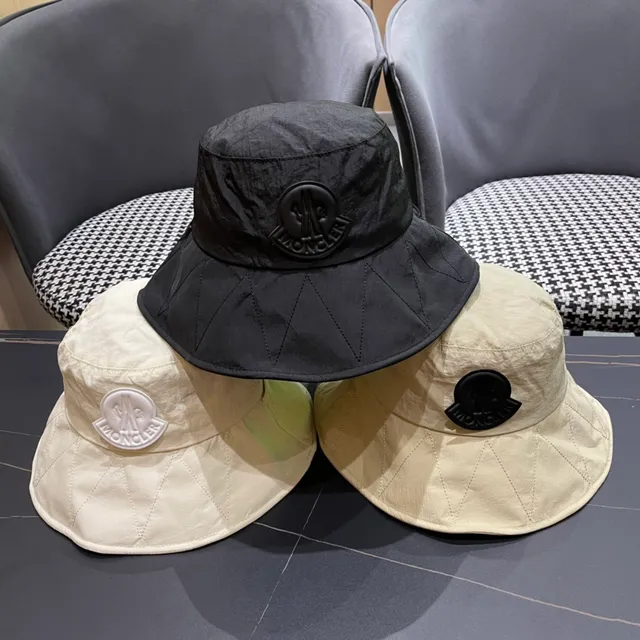 Moncler Beige Black Wide-Brimmed Soft-Crown Bucket Hat 2