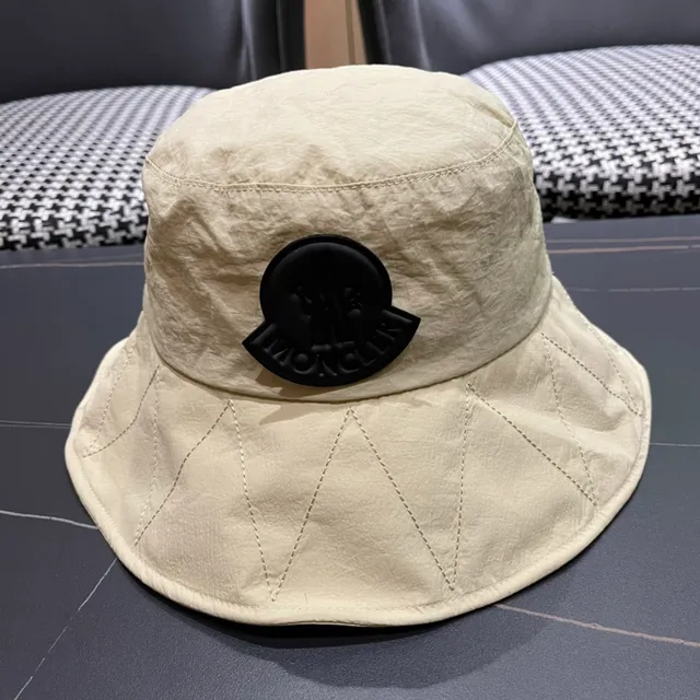 Moncler Beige Black Wide-Brimmed Soft-Crown Bucket Hat 3