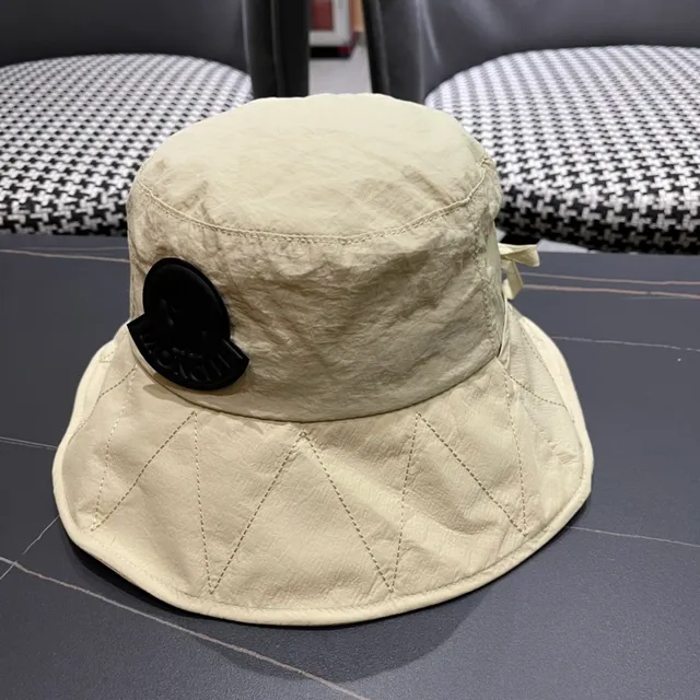 Moncler Beige Black Wide-Brimmed Soft-Crown Bucket Hat 4
