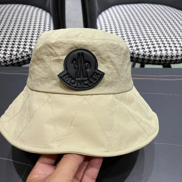 Moncler Beige Black Wide-Brimmed Soft-Crown Bucket Hat 8