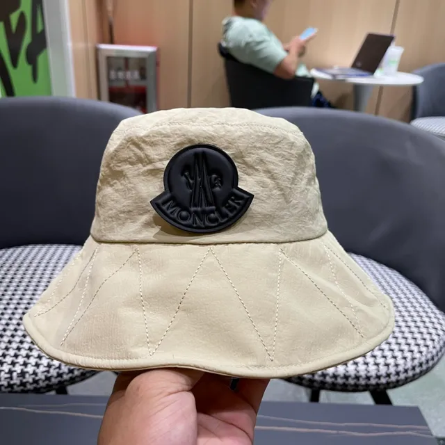 Moncler Beige Black Wide-Brimmed Soft-Crown Bucket Hat 9