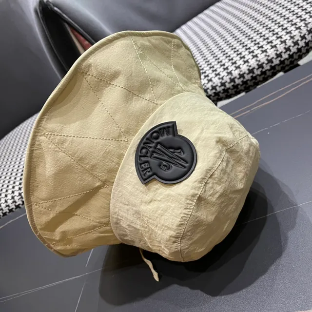 Moncler Beige Black Wide-Brimmed Soft-Crown Bucket Hat 11