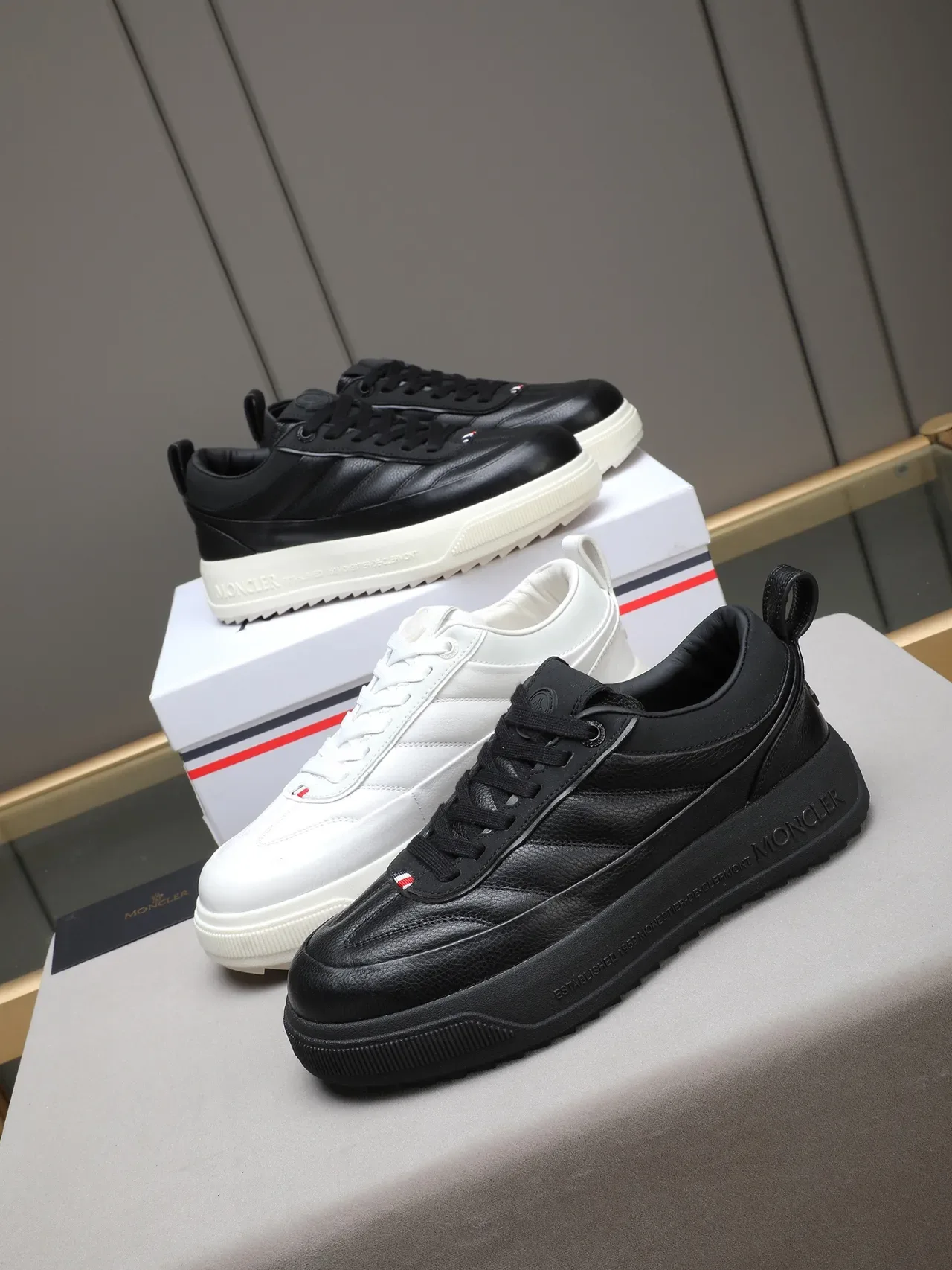 Moncler Black Leather Platform Sole Lifestyle Sneakers 2