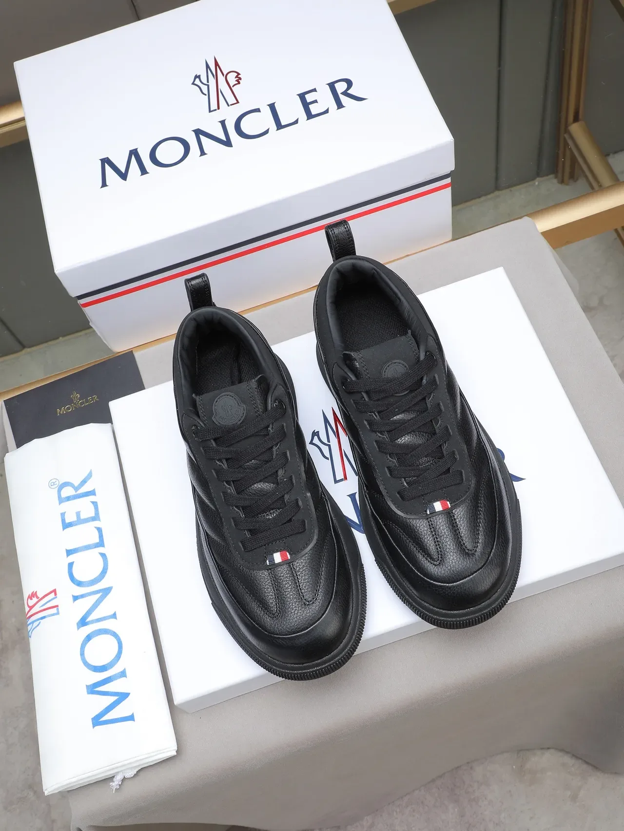 Moncler Black Leather Platform Sole Lifestyle Sneakers 3