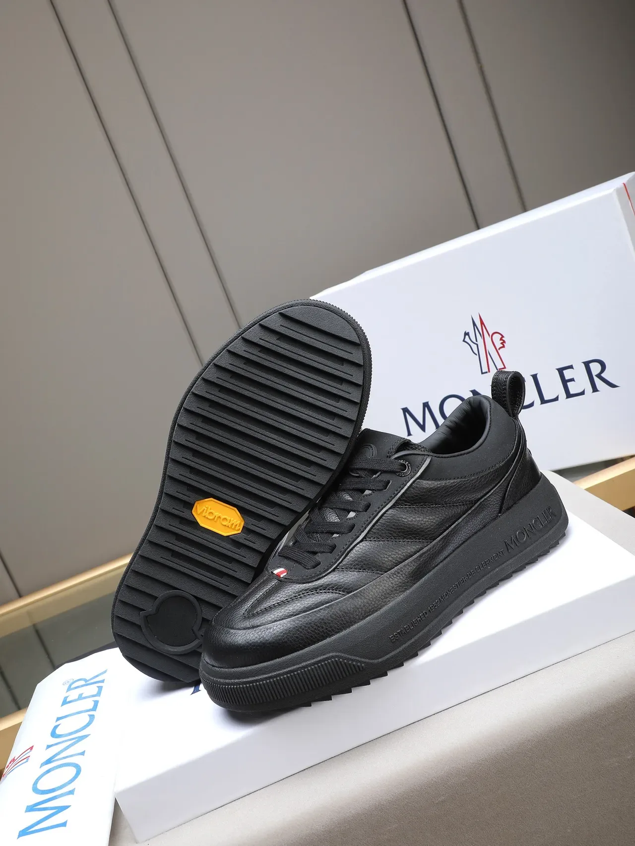 Moncler Black Leather Platform Sole Lifestyle Sneakers 4