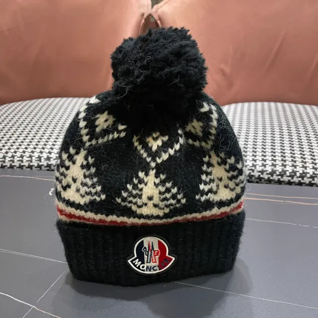 Écharpe Moncler Noire Rouge Tricot Côtelé Inspiré en Fair Isle Panneau Latéral Cachemire 6