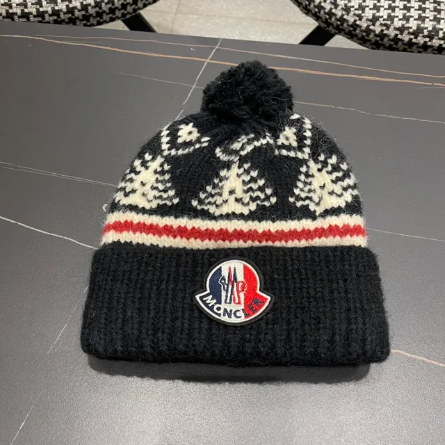Écharpe Moncler Noire Rouge Tricot Côtelé Inspiré en Fair Isle Panneau Latéral Cachemire 7