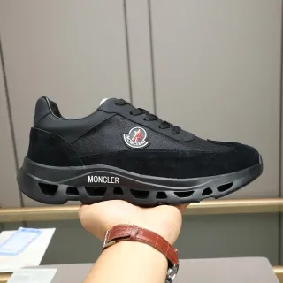 Moncler Black Suede And Mesh Upper Sculpted Perforated Midsole Lifestyle Sneakers