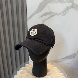 Moncler Black White Distressed Raw-Edge Brim Embroidered Logo Patch Baseball Cap