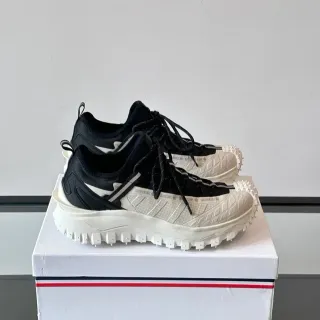 Moncler Black White Lug Sole Grid-Patterned Mesh Overlay Chunky Sneakers