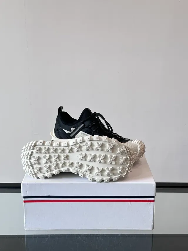Moncler Black White Lug Sole Grid-Patterned Mesh Overlay Chunky Sneakers 2