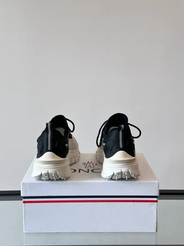 Moncler Black White Lug Sole Grid-Patterned Mesh Overlay Chunky Sneakers 3
