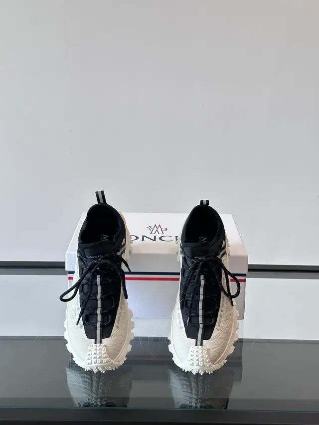 Moncler Black White Lug Sole Grid-Patterned Mesh Overlay Chunky Sneakers 4