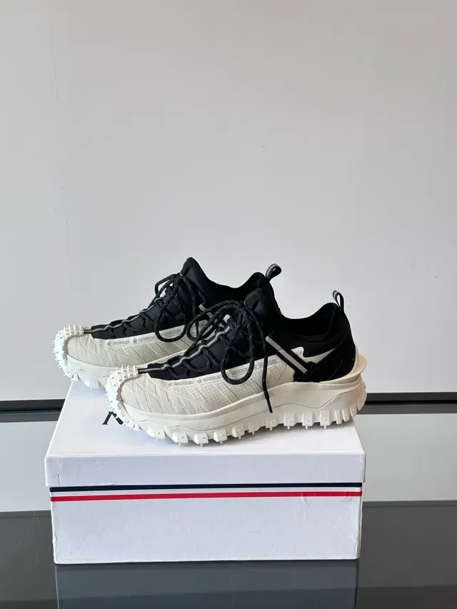 Moncler Black White Lug Sole Grid-Patterned Mesh Overlay Chunky Sneakers 5