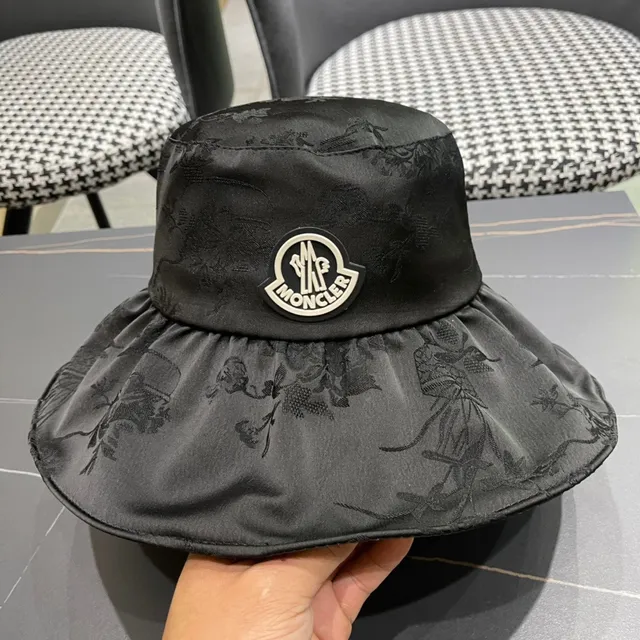 Moncler Black Wide-Brimmed Soft Nylon Bucket Hat 6