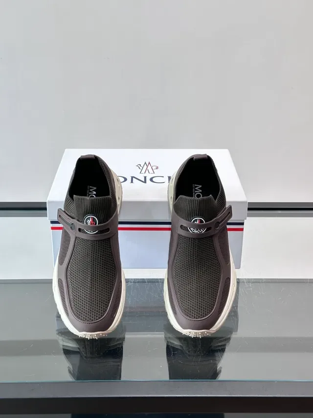 Moncler Brown Beige Slip-On Mesh Upper Sneakers 4