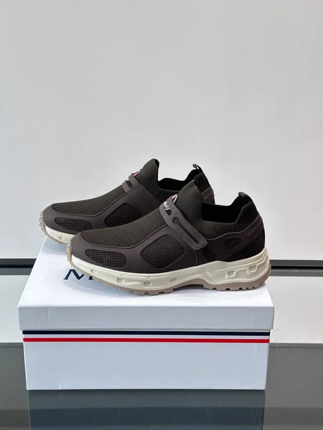 Moncler Brown Beige Slip-On Mesh Upper Sneakers 5